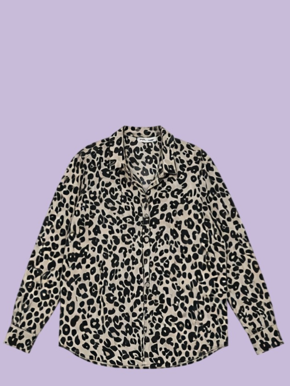 DKNY Black and Cream Leopard Print Button-Front Top